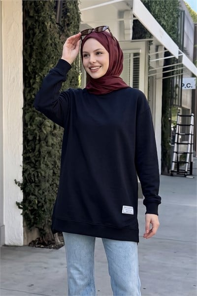 Etiket Detay Basic Lacivert Tunik