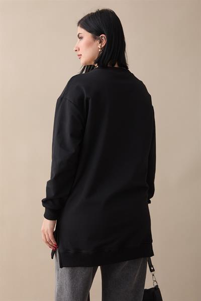 Etiket Detay Basic Siyah Tunik