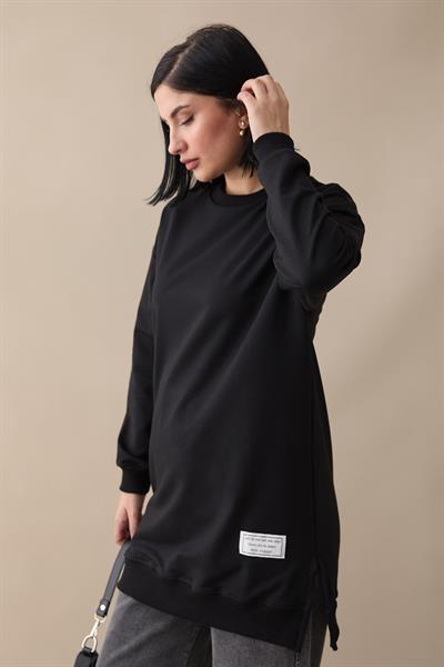 Etiket Detay Basic Siyah Tunik