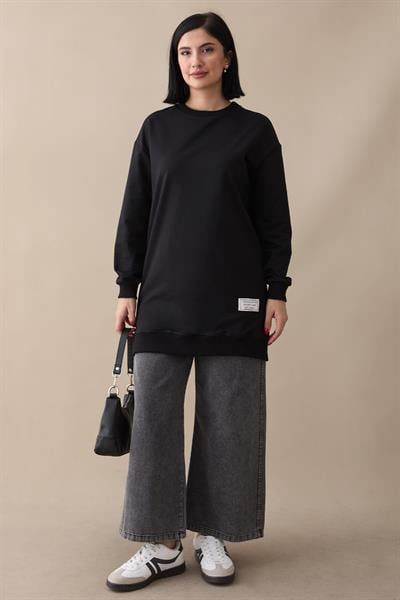 Etiket Detay Basic Siyah Tunik