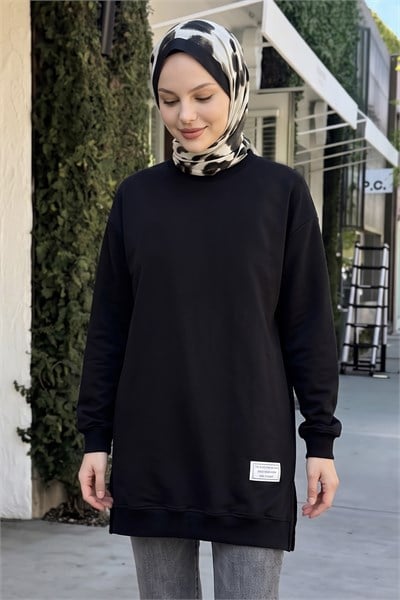 Etiket Detay Basic Siyah Tunik