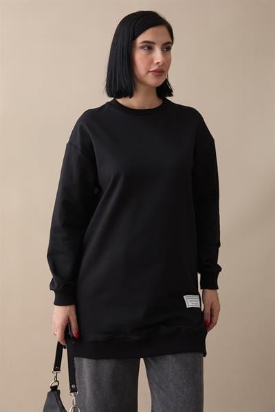 Etiket Detay Basic Siyah Tunik