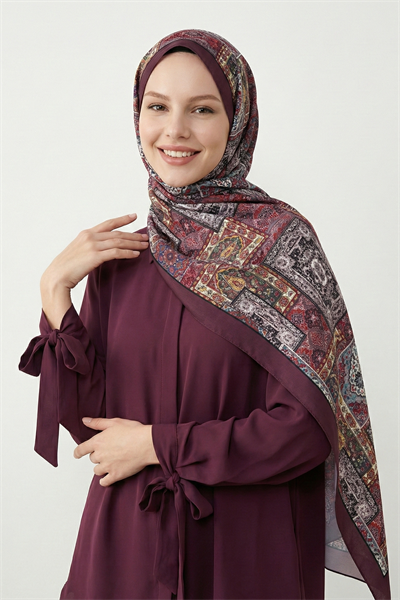 Etnik Desen Bordo Soft Pamuk Şal