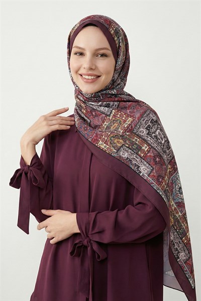 Etnik Desen Bordo Soft Pamuk Şal