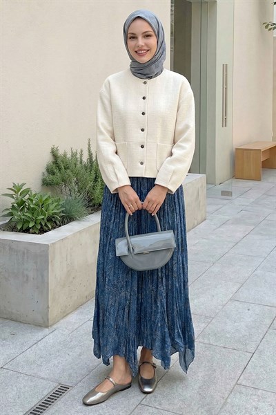 Etnik Desen Kraş Mavi Etek