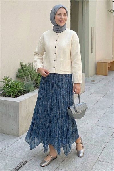 Etnik Desen Kraş Mavi Etek