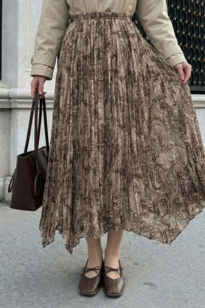 Etnik Desen Kraş Sütlü Kahve Etek