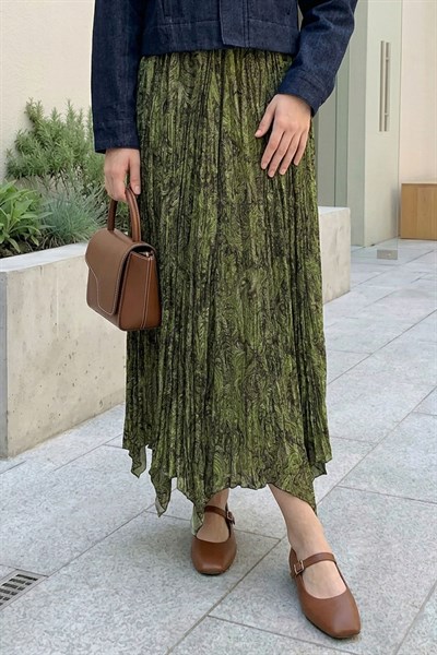 Etnik Desen Kraş Yeşil Etek