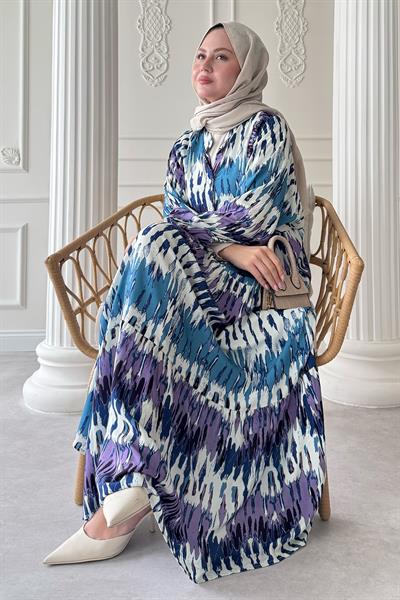 Etnik Ebruli Mor Viskon Elbise