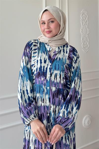 Etnik Ebruli Mor Viskon Elbise