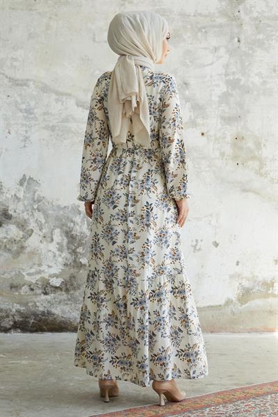 Evesya Tünel Bağcıklı Viskon Elbise - Mavi