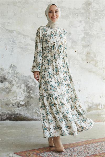 Evesya Tünel Bağcıklı Viskon Elbise - Mint