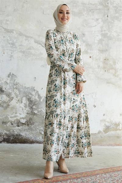 Evesya Tünel Bağcıklı Viskon Elbise - Mint