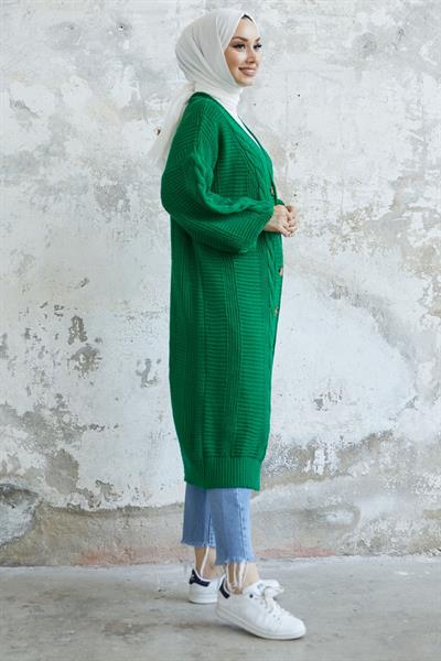 Evia Düğmeli Triko Hırka - Yeşil