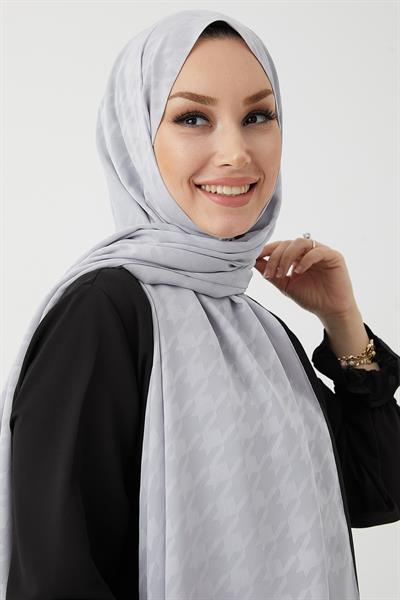 Evya Kazayağı Desen İpeksi Jakar Şal - Gri