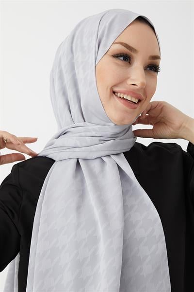 Evya Kazayağı Desen İpeksi Jakar Şal - Gri