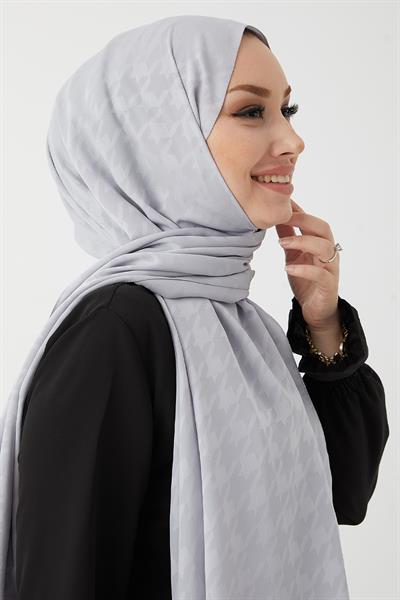 Evya Kazayağı Desen İpeksi Jakar Şal - Gri