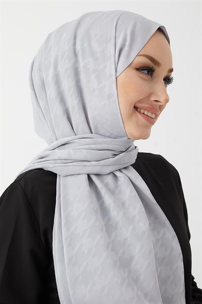 Evya Kazayağı Desen İpeksi Jakar Şal - Gri
