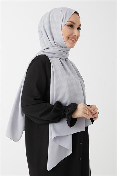 Evya Kazayağı Desen İpeksi Jakar Şal - Gri