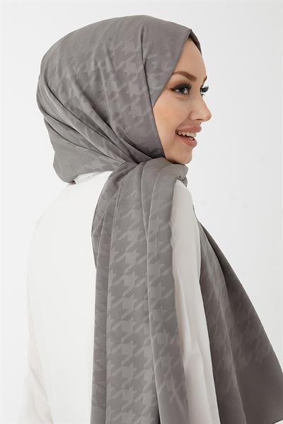 Evya Kazayağı Desen İpeksi Jakar Şal - Koyu Gri