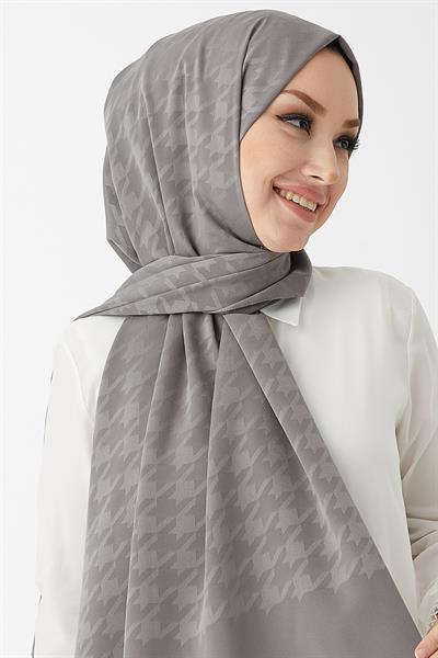 Evya Kazayağı Desen İpeksi Jakar Şal - Koyu Gri