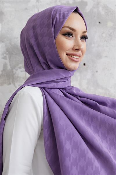 Evya Kazayağı Desen İpeksi Jakar Şal - Lavanta