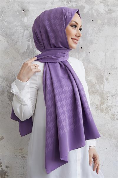 Evya Kazayağı Desen İpeksi Jakar Şal - Lavanta