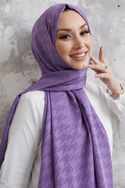 Evya Kazayağı Desen İpeksi Jakar Şal - Lavanta