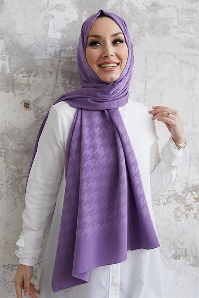 Evya Kazayağı Desen İpeksi Jakar Şal - Lavanta