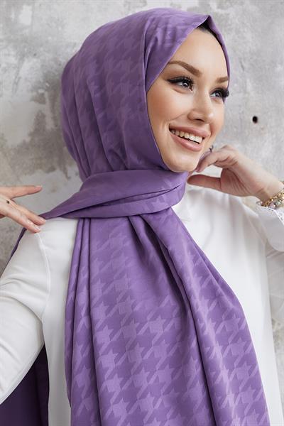 Evya Kazayağı Desen İpeksi Jakar Şal - Lavanta