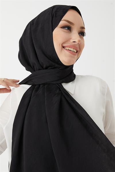 Evya Kazayağı Desen İpeksi Jakar Şal - Siyah
