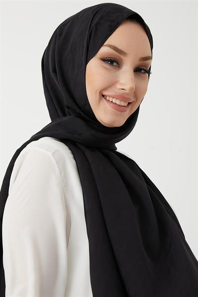 Evya Kazayağı Desen İpeksi Jakar Şal - Siyah