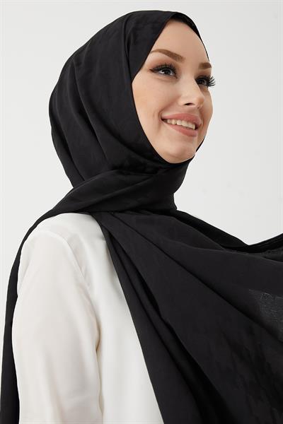 Evya Kazayağı Desen İpeksi Jakar Şal - Siyah