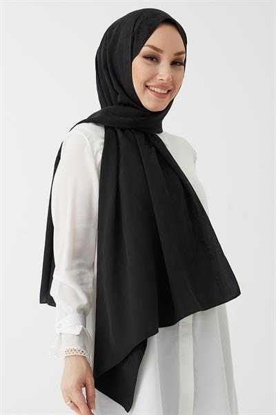 Evya Kazayağı Desen İpeksi Jakar Şal - Siyah