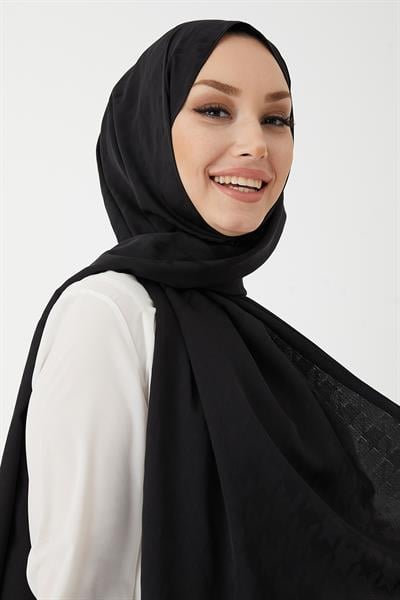 Evya Kazayağı Desen İpeksi Jakar Şal - Siyah