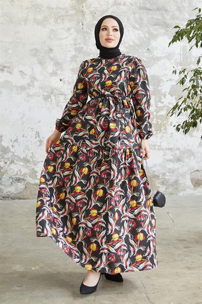 Felara Floral Belted Dress - Black