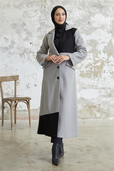 Ferisa Çift Renk Astarlı Kaşe Kaban - Gri