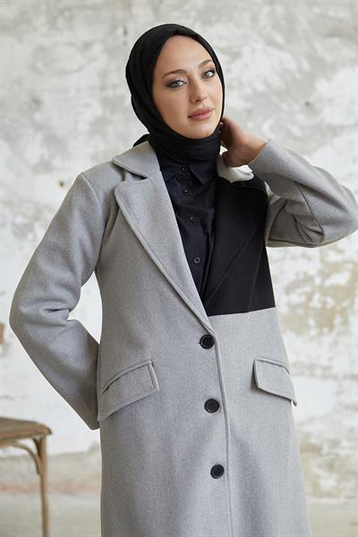 Ferisa Çift Renk Astarlı Kaşe Kaban - Gri