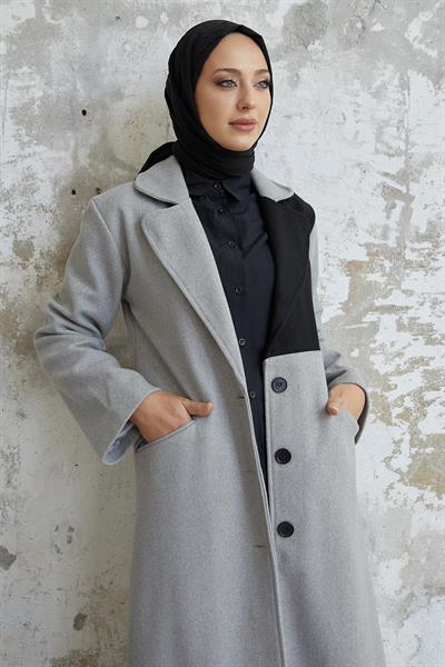 Ferisa Çift Renk Astarlı Kaşe Kaban - Gri