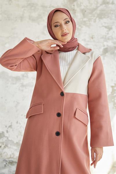 Ferisa Çift Renk Astarlı Kaşe Kaban - Pudra