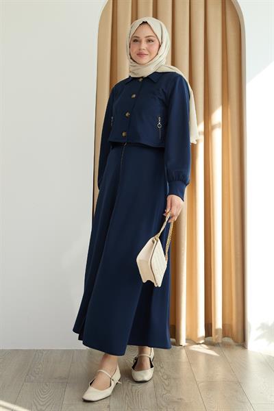 Fermuar Cepli Bolerolu Etekli Lacivert Takım
