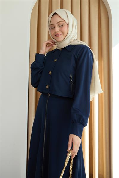 Fermuar Cepli Bolerolu Etekli Lacivert Takım