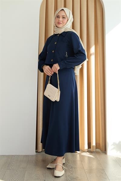 Fermuar Cepli Bolerolu Etekli Lacivert Takım