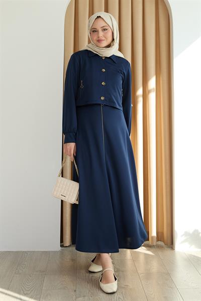 Fermuar Cepli Bolerolu Etekli Lacivert Takım