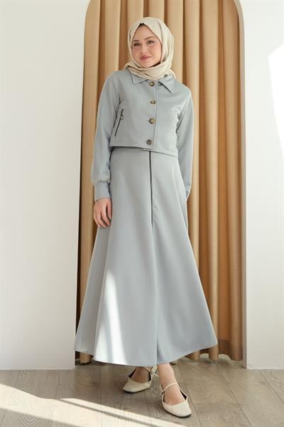 Fermuar Cepli Bolerolu Etekli Mint Yeşili Takım