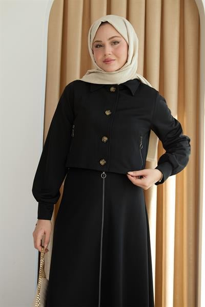 Fermuar Cepli Bolerolu Etekli Siyah Takım