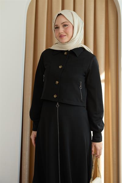 Fermuar Cepli Bolerolu Etekli Siyah Takım