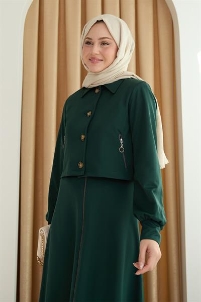 Fermuar Cepli Bolerolu Etekli Zümrüt Yeşili Takım