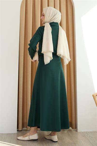 Fermuar Cepli Bolerolu Etekli Zümrüt Yeşili Takım