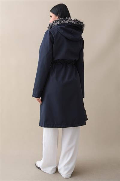 Fermuar Detay Kürklü Kaban - Lacivert